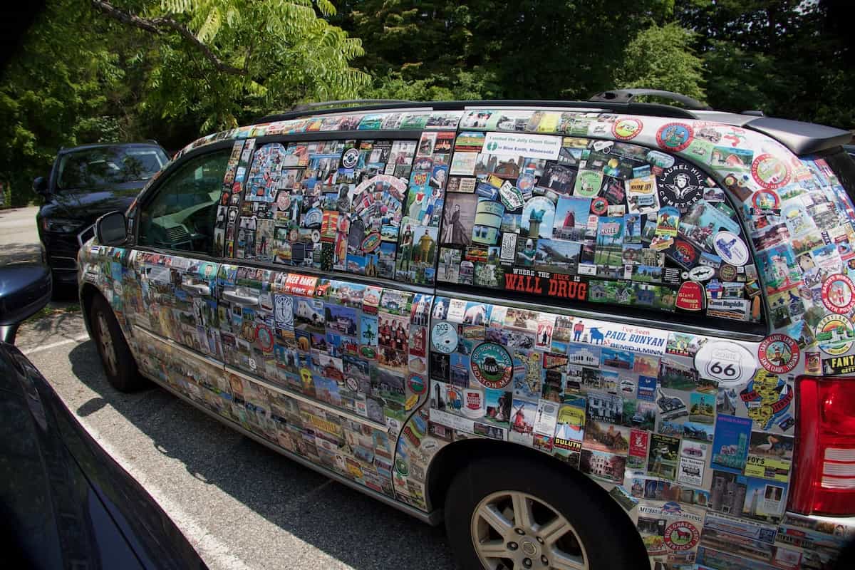 image of a car with numerous stickers
