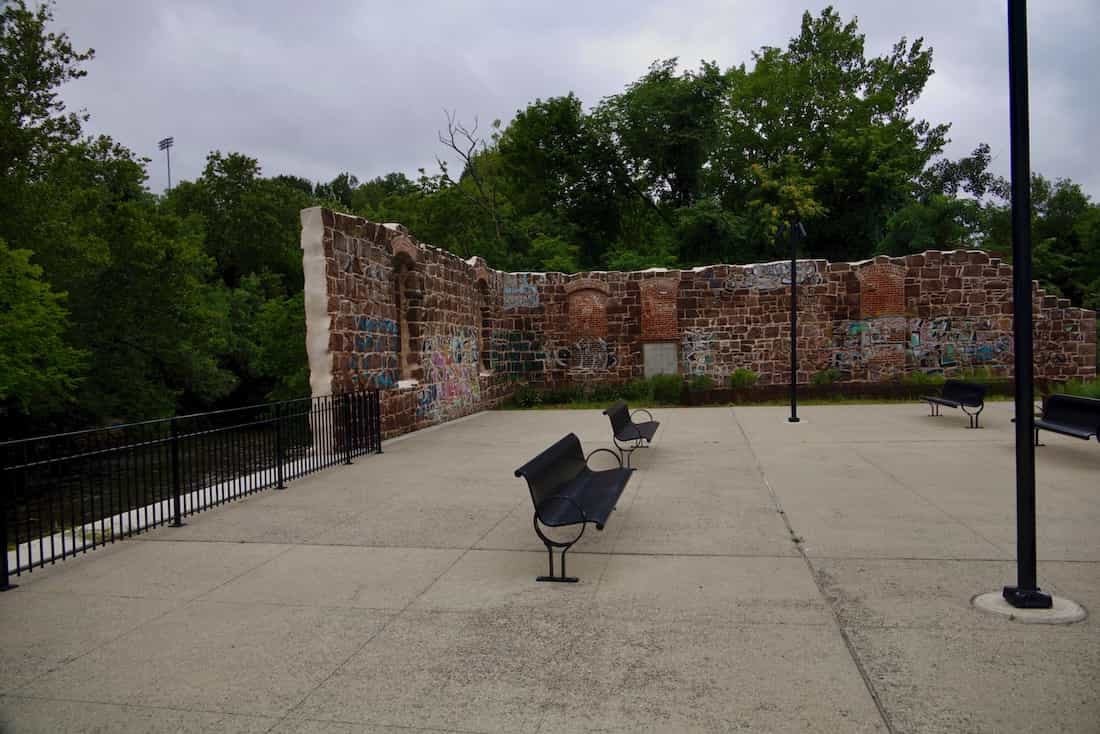 image of park with old factory backdrop